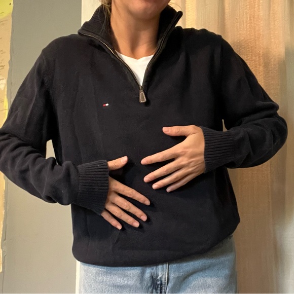 Tommy Hilfiger Quarter Zip Knit Navy Sweater - Picture 5 of 6